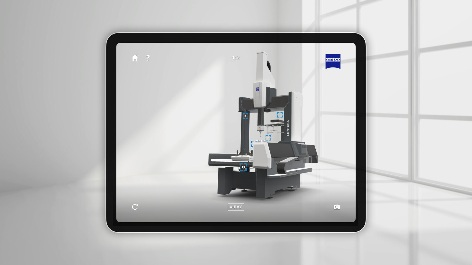 Zeiss coordinate-measuring machine placed in AR, with a restrained instrument-like interface